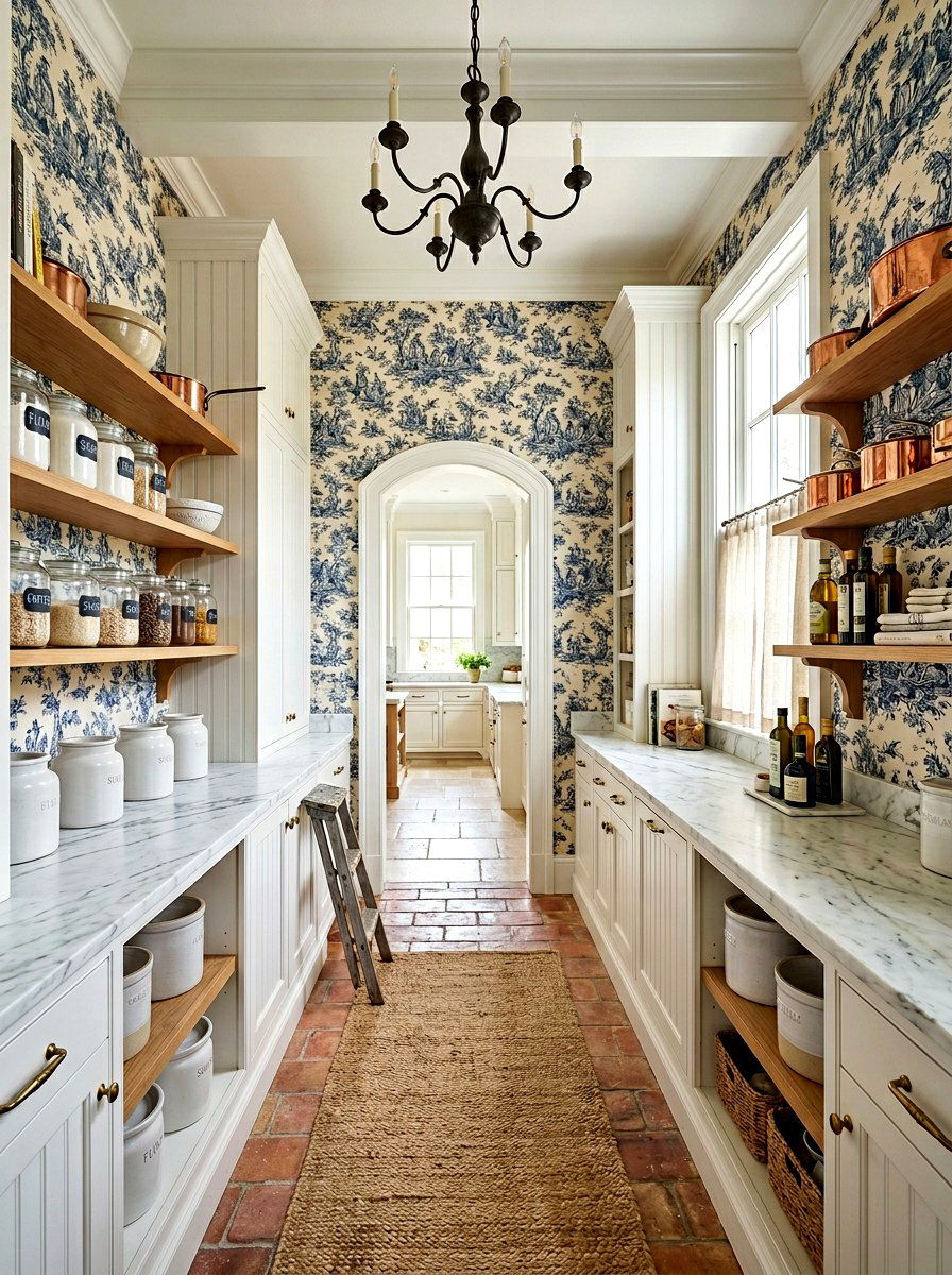 Toile Pantry Wallpaper - 30 pantry wallpaper ideas