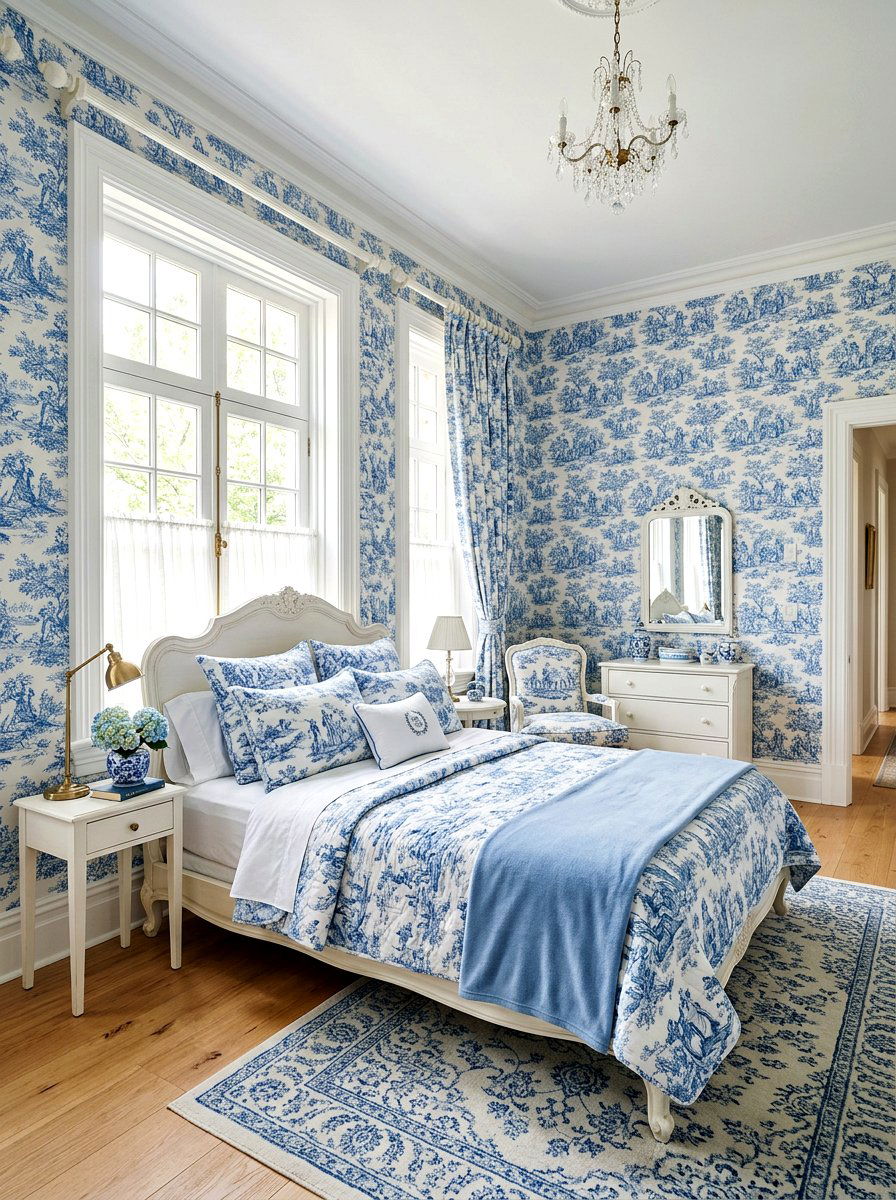 Toile Pattern Bedroom - 30 grandmother bedroom ideas