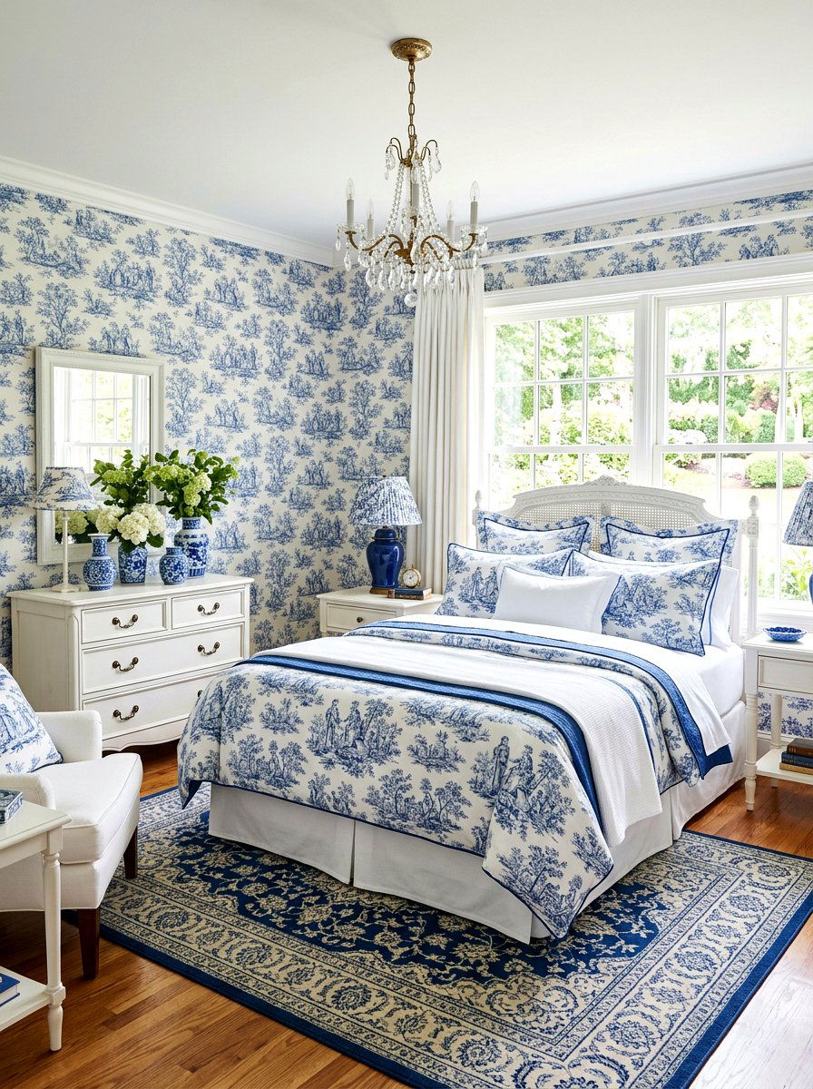Toile Pattern Bedroom - 30 coquette bedroom decor ideas