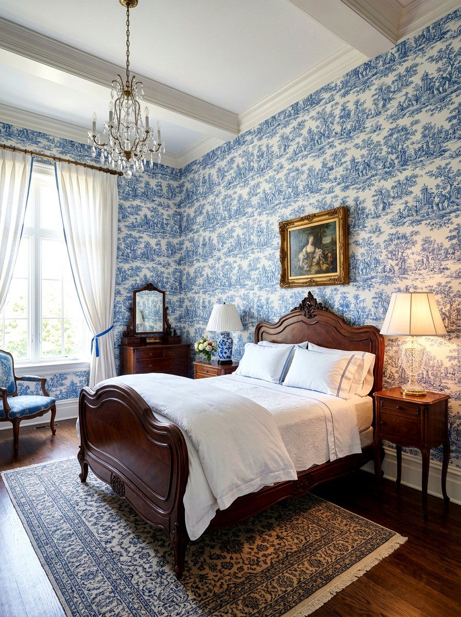 Toile Wallpaper - 30 old money apartment decor ideas