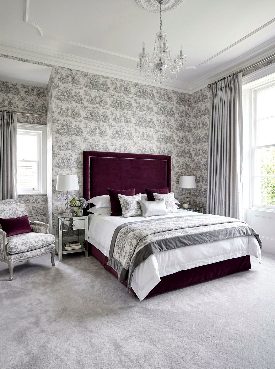 Toile and velvet combination - 30 toile bedroom ideas