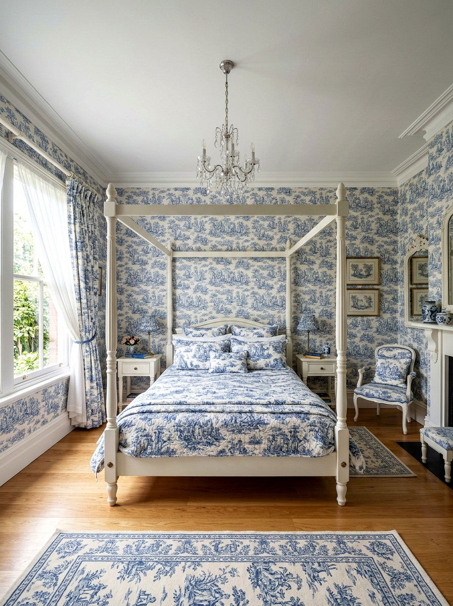 Toile de jouy - 30 English country bedroom ideas