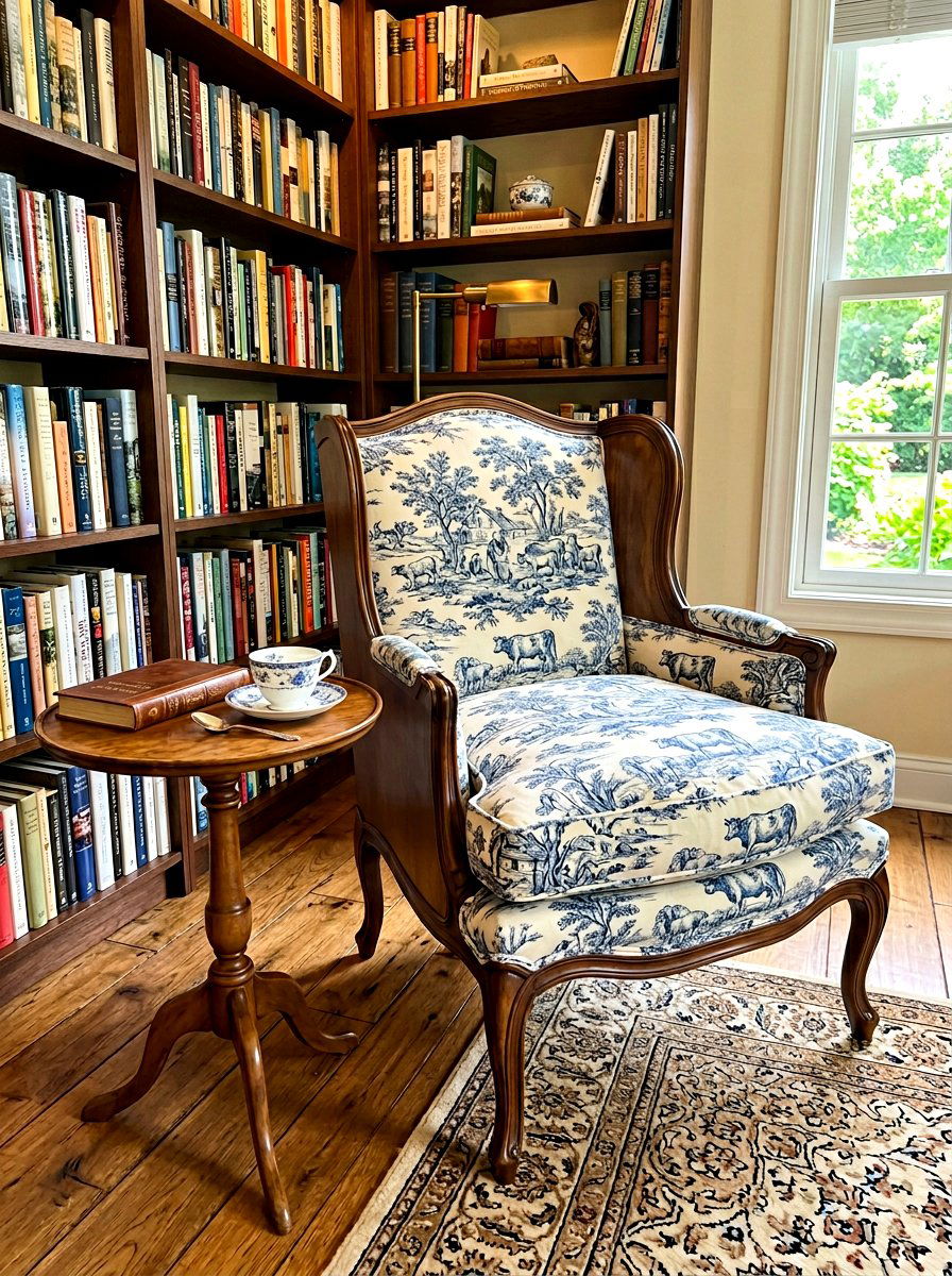Toile fabric upholstery - 30 shabby chic decor ideas