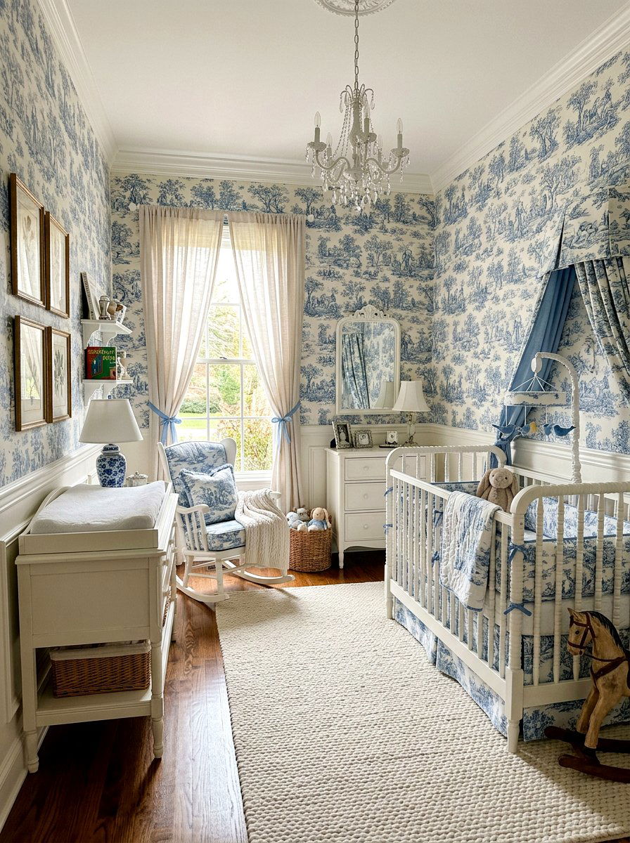 Toile nursery wallpaper - 30 nursery wallpaper ideas