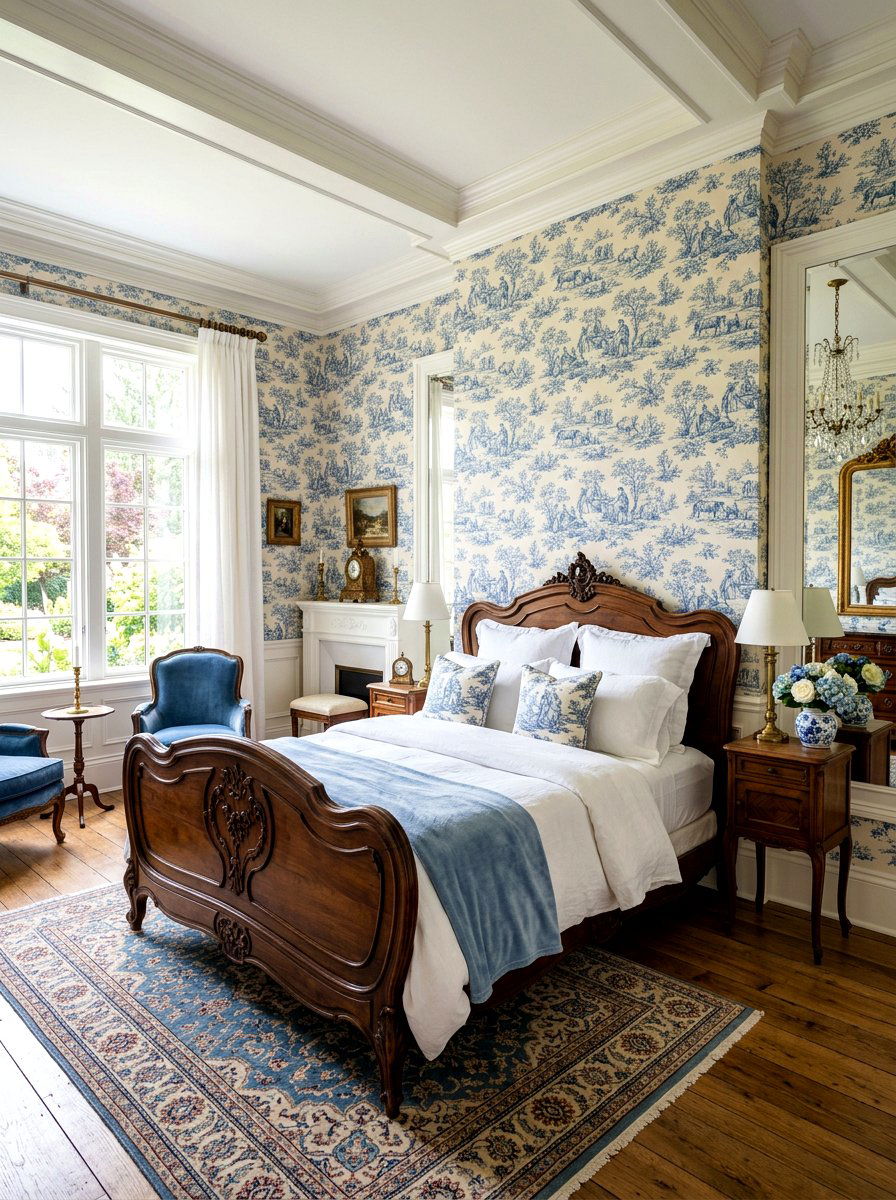 Toile peel and stick wallpaper - 30 rental safe wallpaper ideas