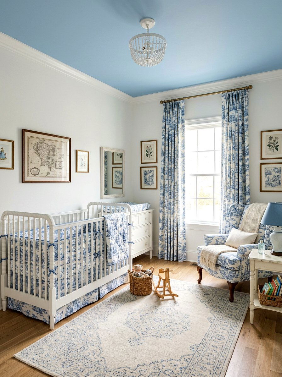 Toile print nursery - 30 soft traditional nursery ideas