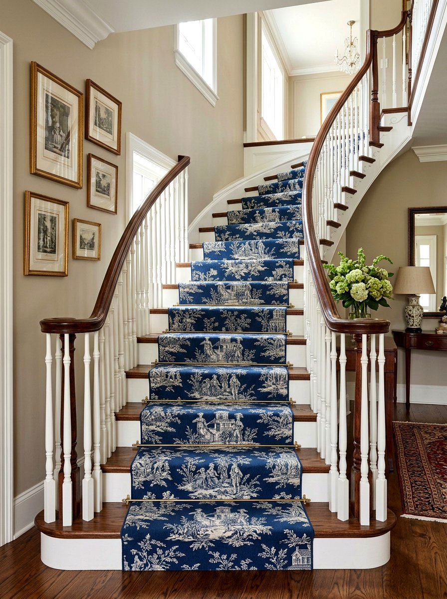Toile staircase runner - 30 toile decor ideas