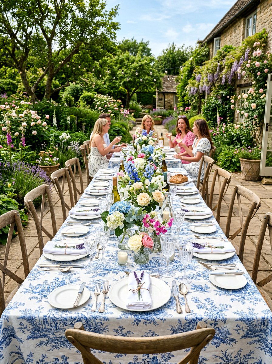 Toile tablecloth garden party - 30 toile decor ideas
