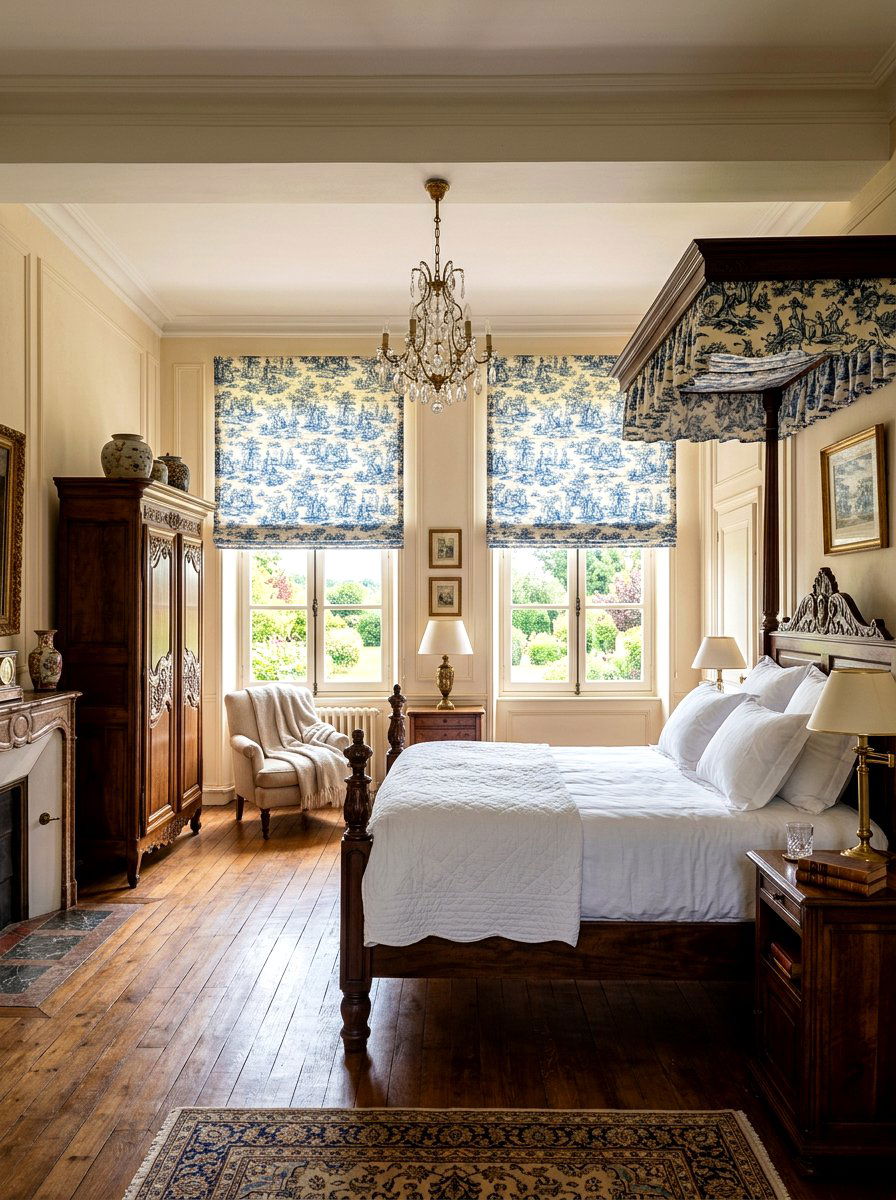 Toile traditional window shades - 30 roman shade ideas