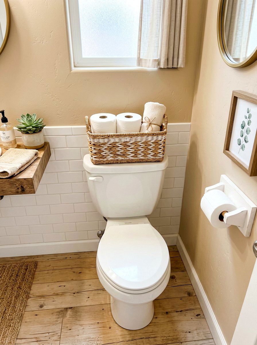 Toilet Tank Basket - 30 tiny bathroom storage ideas