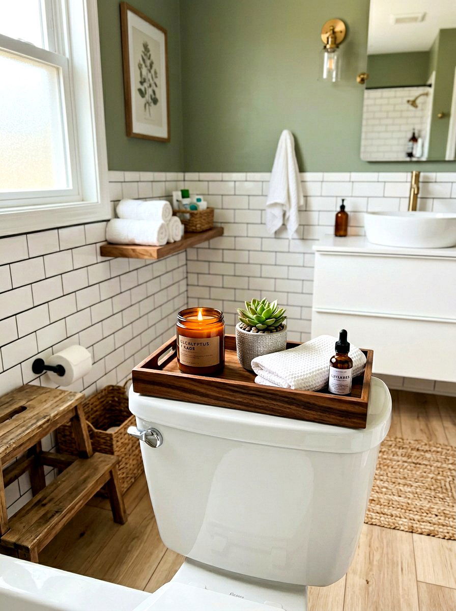 Toilet tank tray - 30 rental bathroom ideas