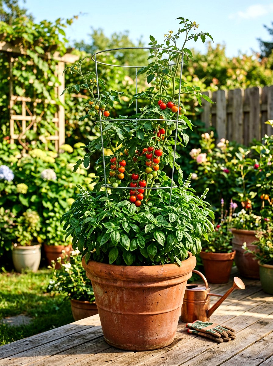 Tomato And Basil Planter - 30 pizza garden ideas
