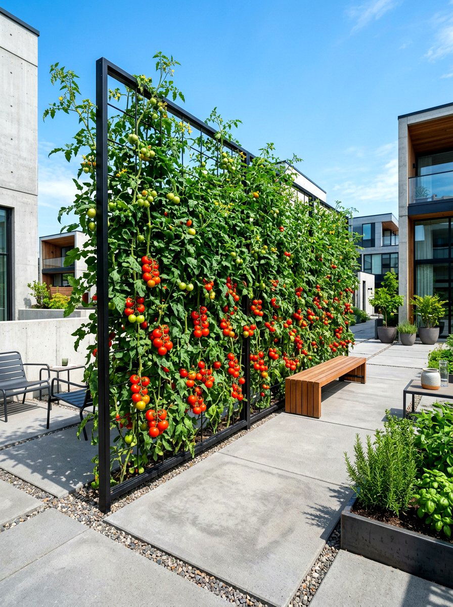 Tomato Trellis Wall - 30 edible backyard landscaping ideas