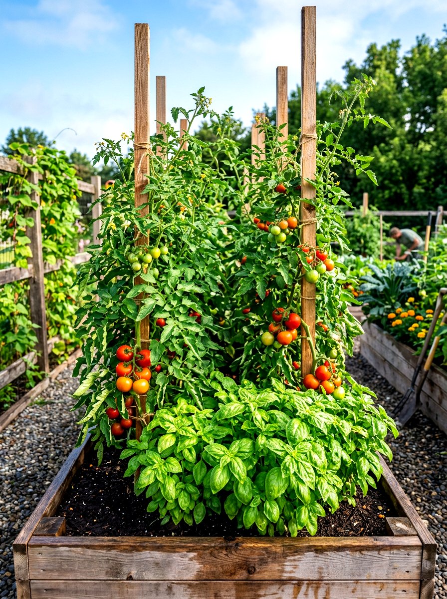 Tomato and basil companion planting - 30 vegetable garden companion planting ideas