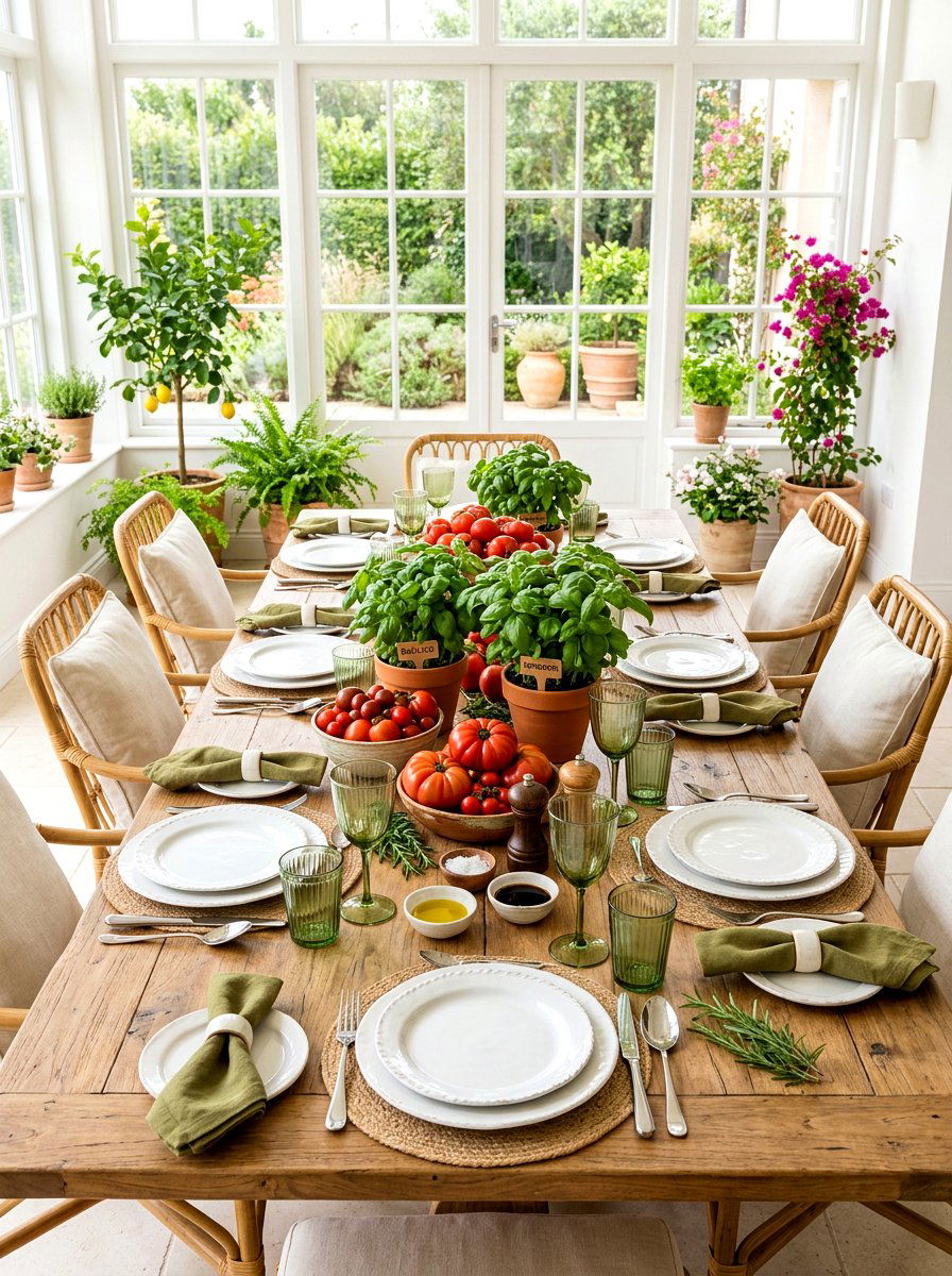 Tomato and basil table - 30 tomato tablescape ideas