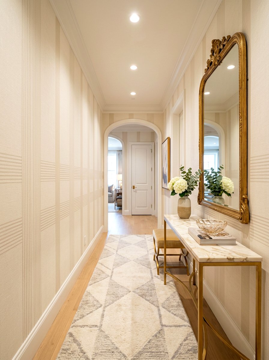 Tonal Beige Striped Wallpaper - 30 striped hallway ideas