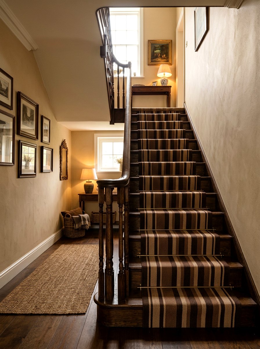 Tonal Brown Striped Stair Runner - 30 stair runner stripe ideas