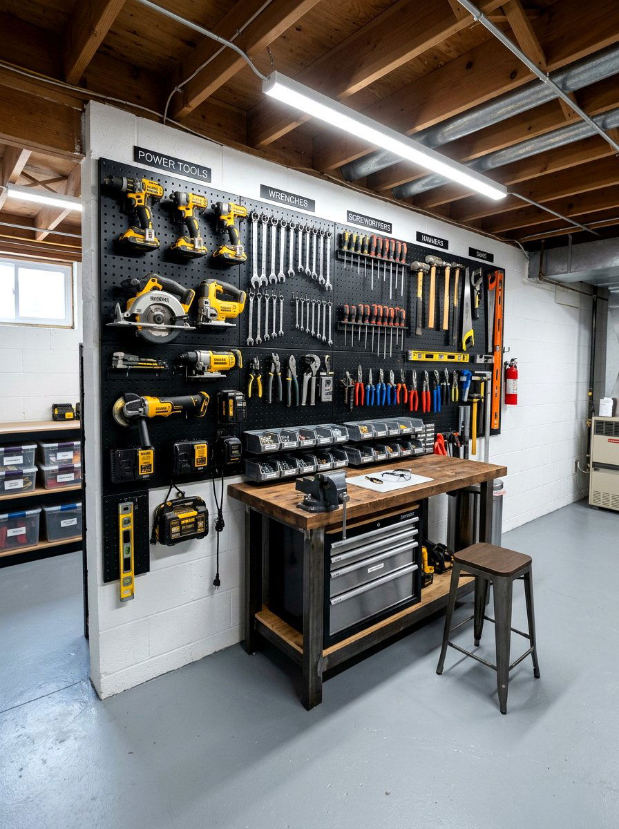 Tool wall organizer - 30 basement storage wall ideas