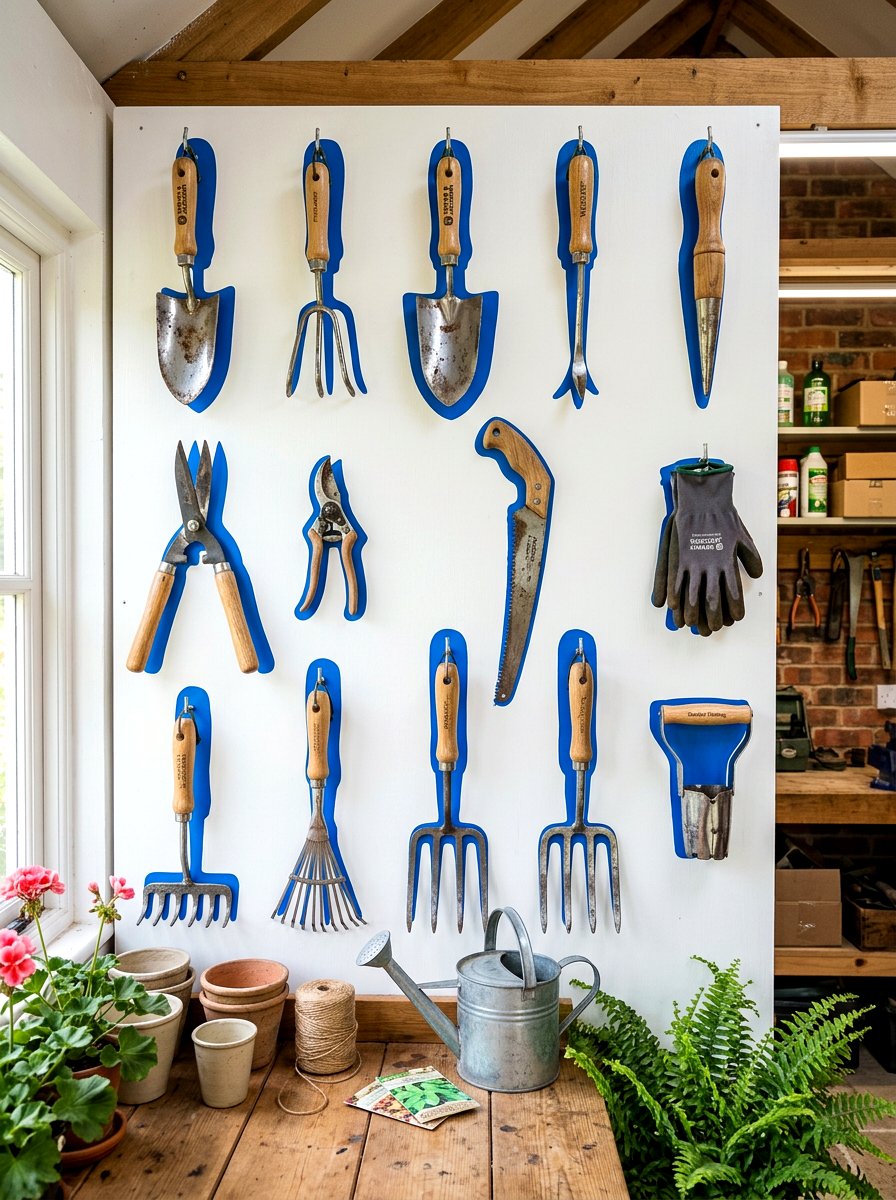 Tool wall shadow board - 30 garden tool wall ideas