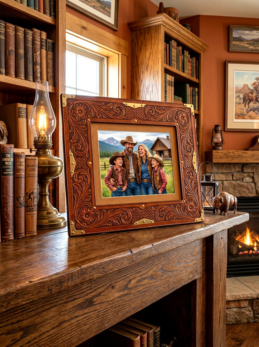 Tooled Leather Picture Frame - 30 western home decor ideas