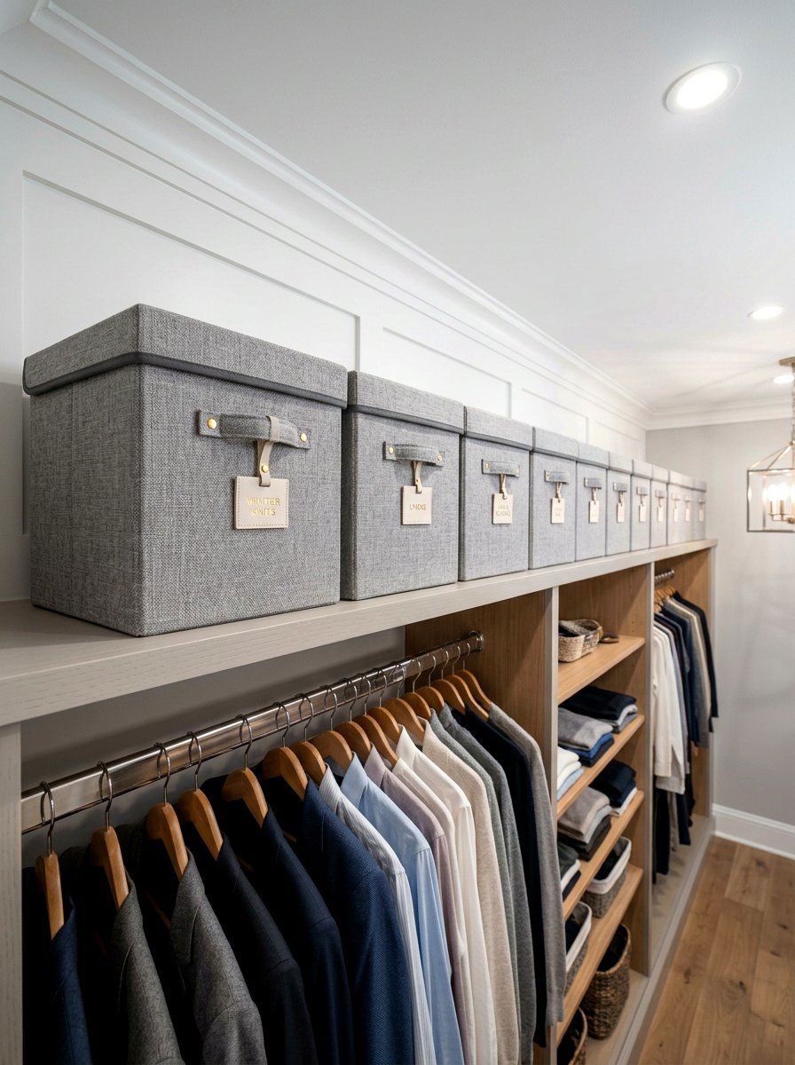 Top shelf storage boxes - 30 organizing a coat closet ideas