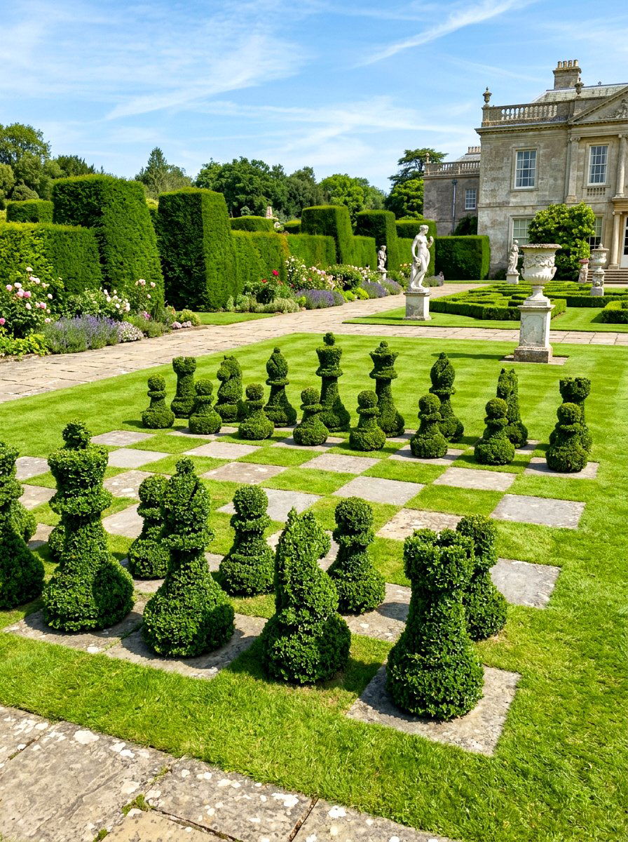 Topiary Chess Pieces - 30 outdoor chess garden ideas