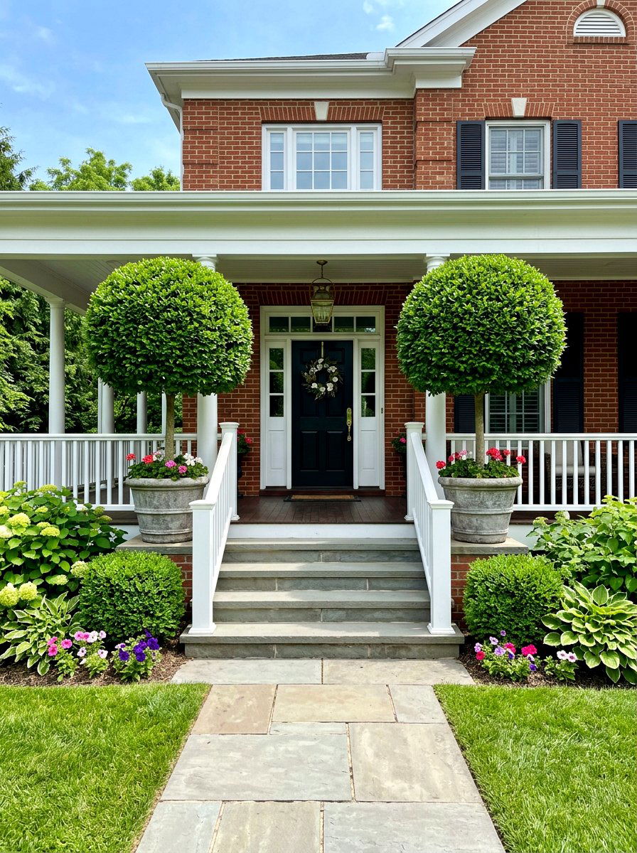 Topiary Trees - 30 front porch symmetry ideas
