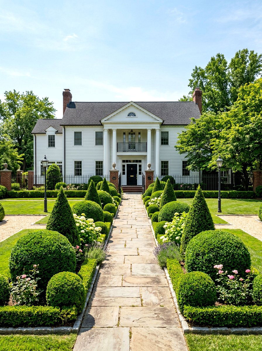 Topiary garden - 30 colonial front yard ideas