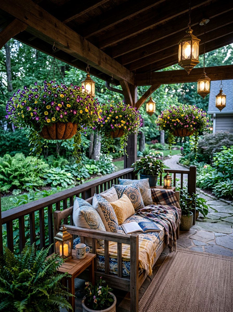 Torenia shade basket - 30 porch floral basket ideas