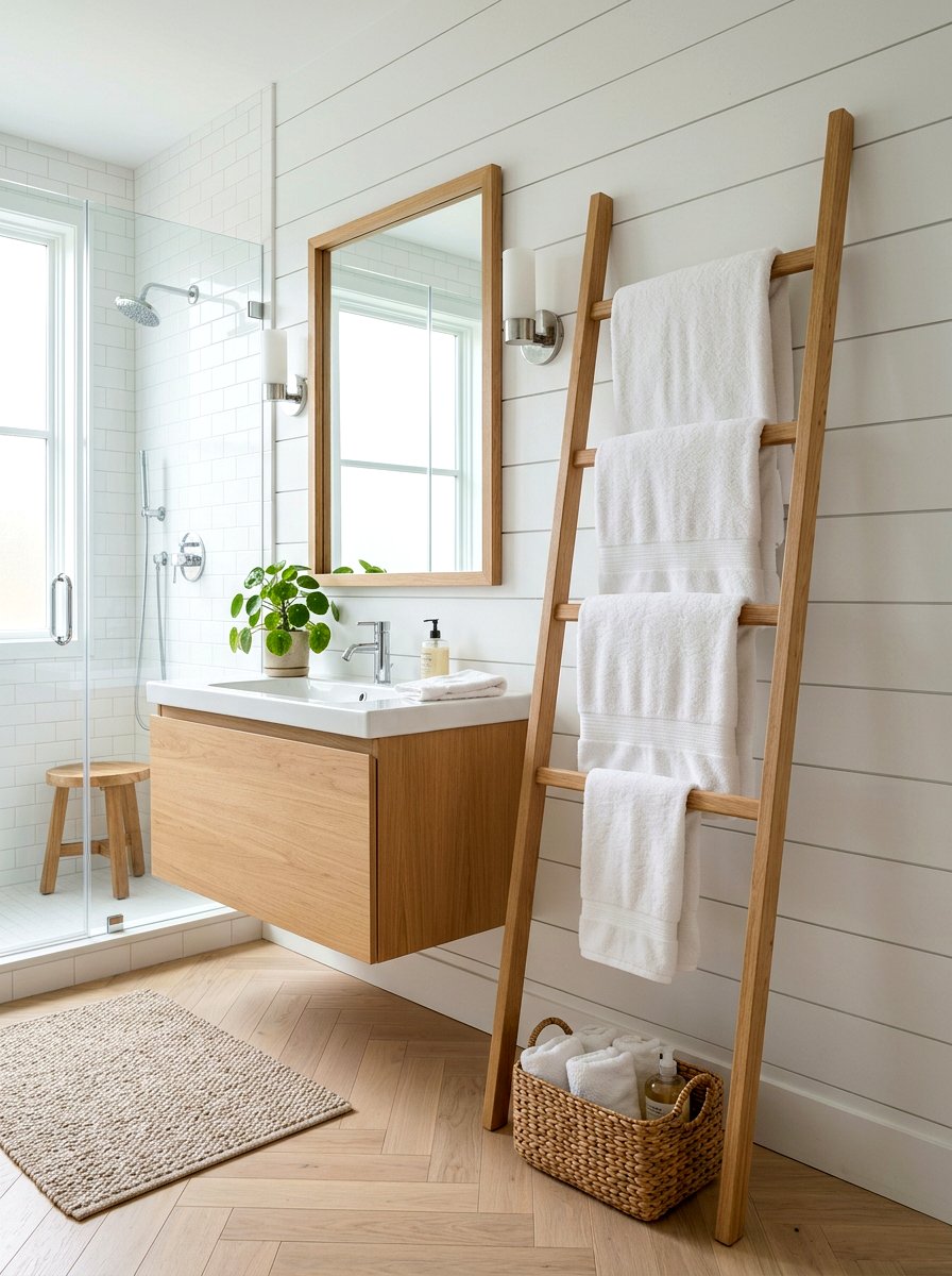 Towel Ladder Rack - 30 small cottage bathroom ideas