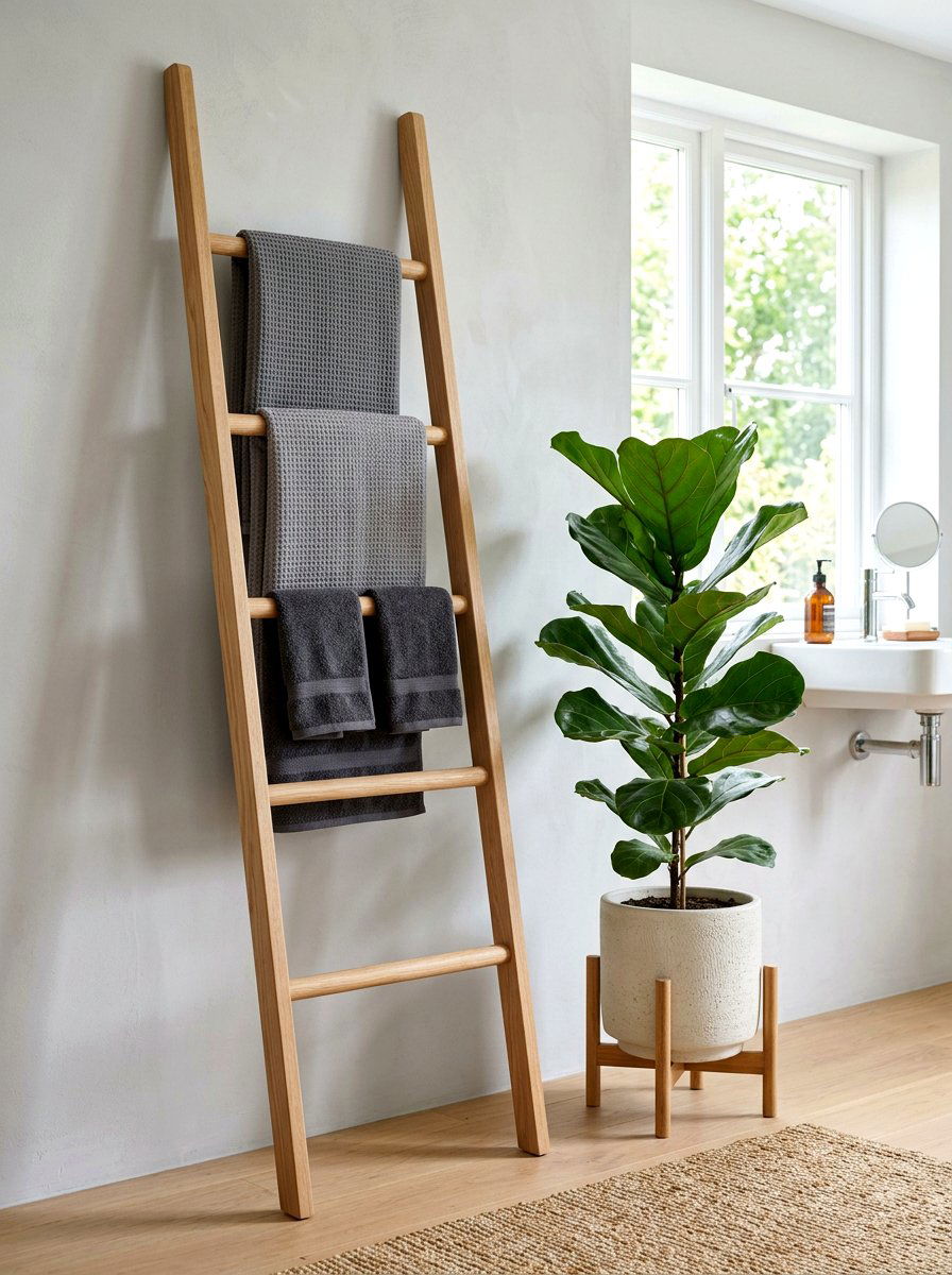 Towel Ladder Rack - 30 TikTok bathroom decor ideas