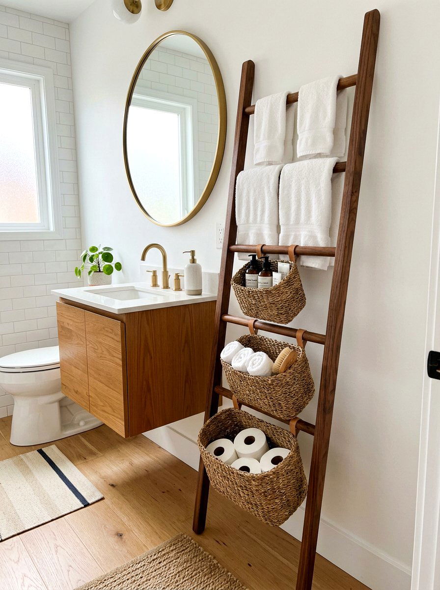 Towel Ladder With Baskets - 30 towel ladder ideas