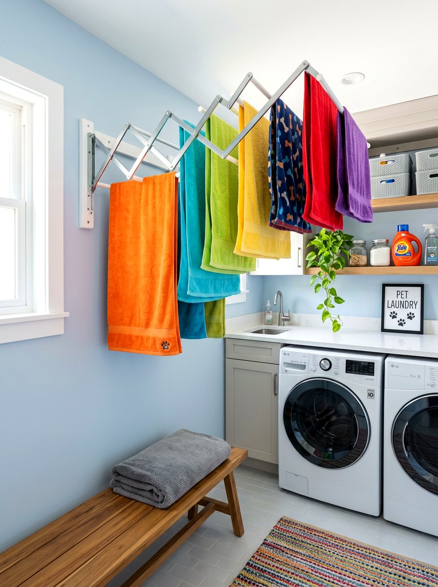 Towel drying rack - 30 pet laundry room ideas