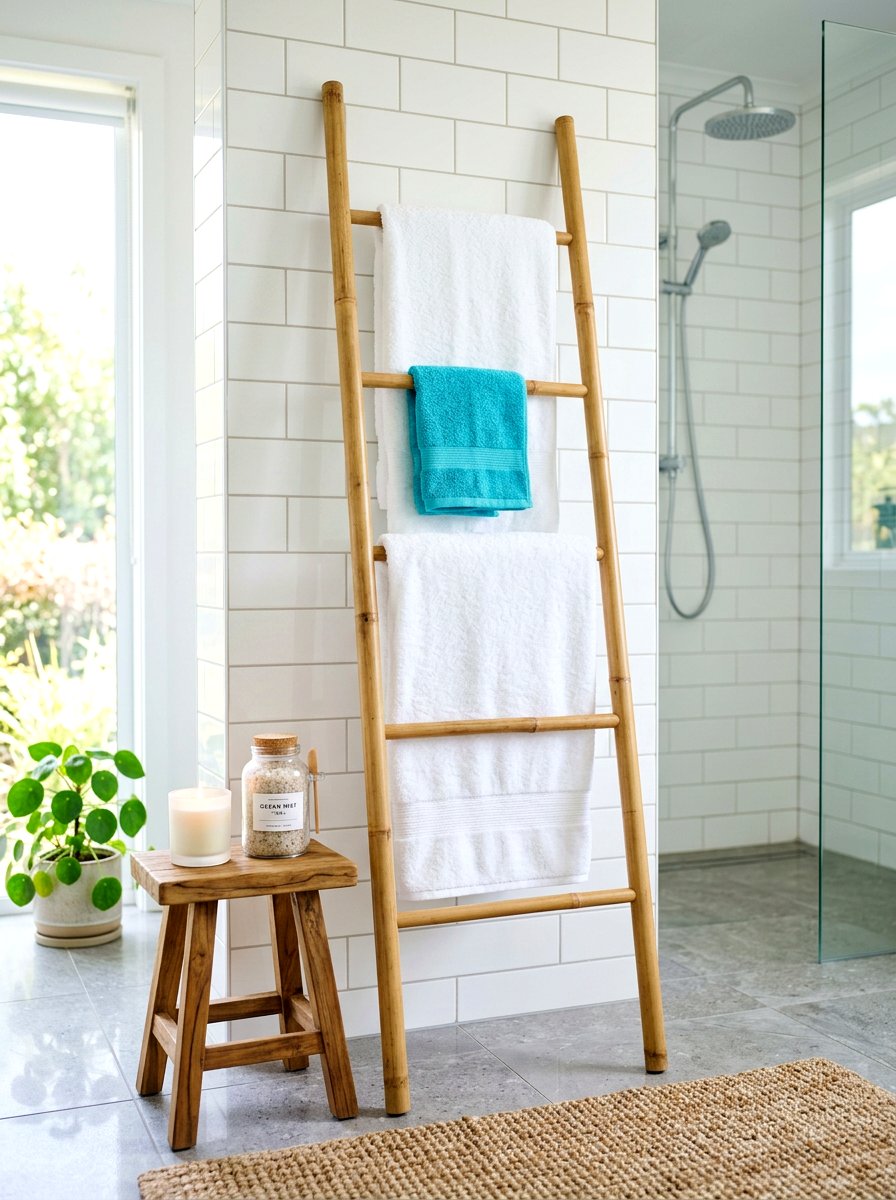 Towel ladder bathroom - 30 decorative ladder ideas
