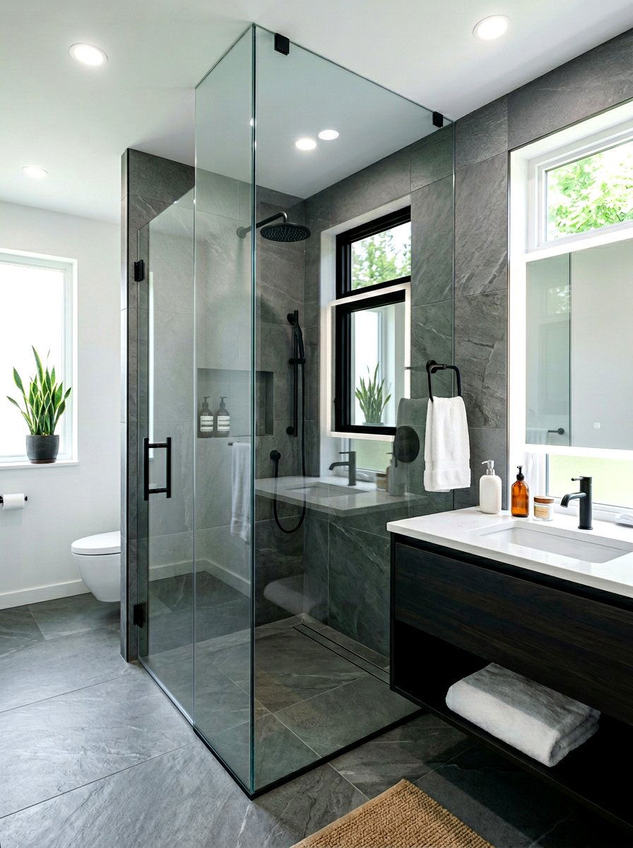 Towel ring beside glass shower enclosure - 30 towel ring placement ideas