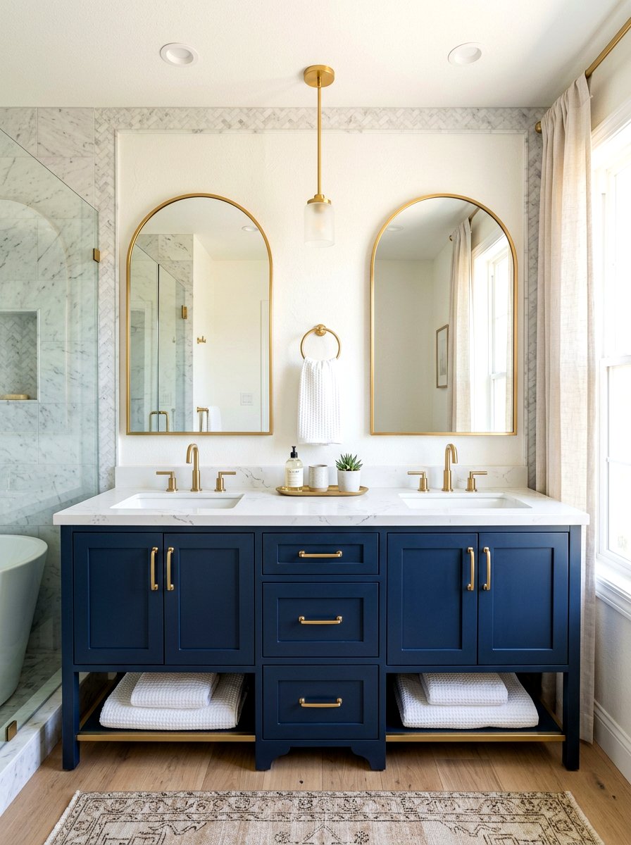 Towel ring between double sinks - 30 towel ring placement ideas