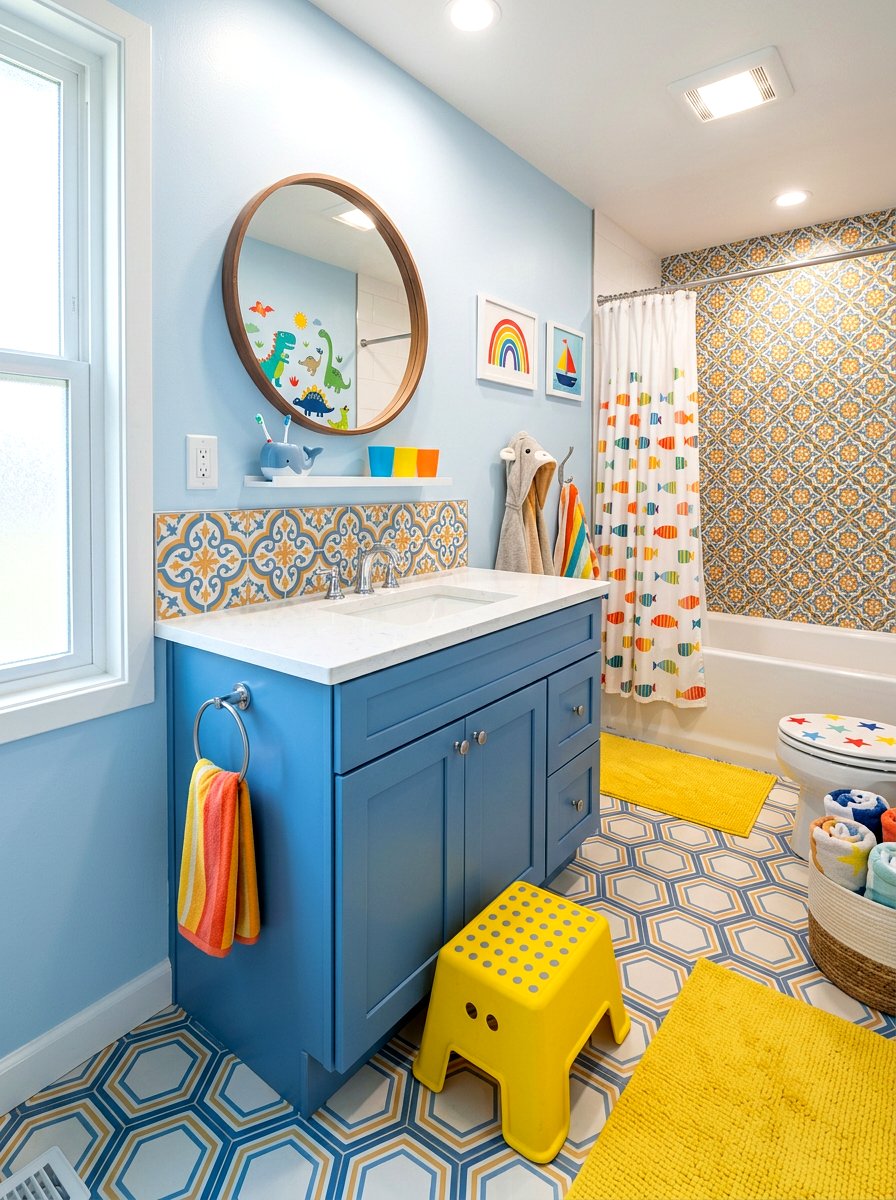 Towel ring height for kids bathroom - 30 towel ring placement ideas