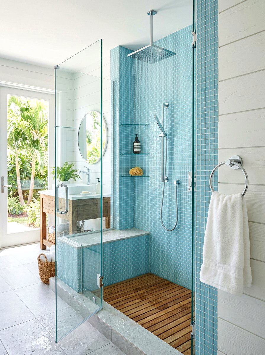 Towel ring near walk in shower door - 30 towel ring placement ideas