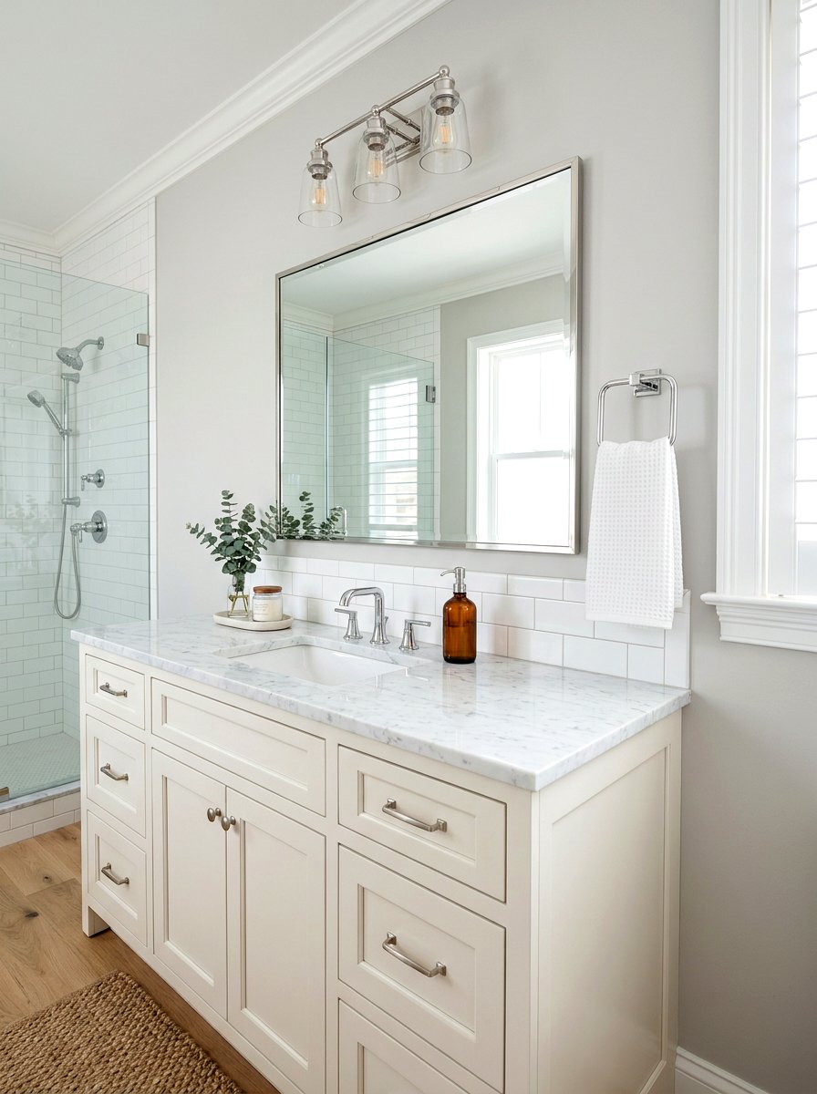 Towel ring next to vanity mirror - 30 towel ring placement ideas