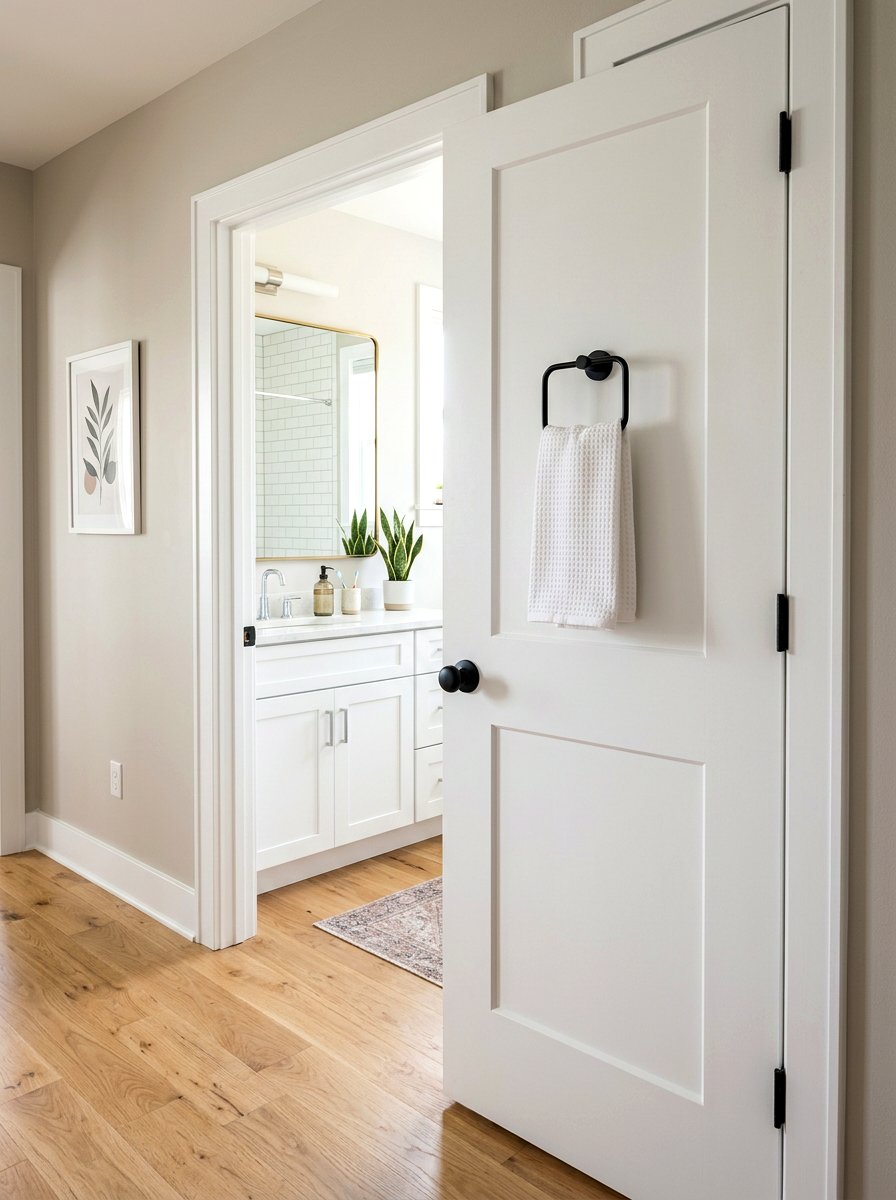 Towel ring on back of bathroom door - 30 towel ring placement ideas