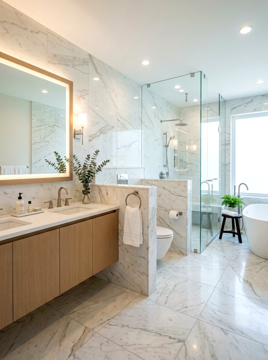 Towel ring on bathroom partition wall - 30 towel ring placement ideas