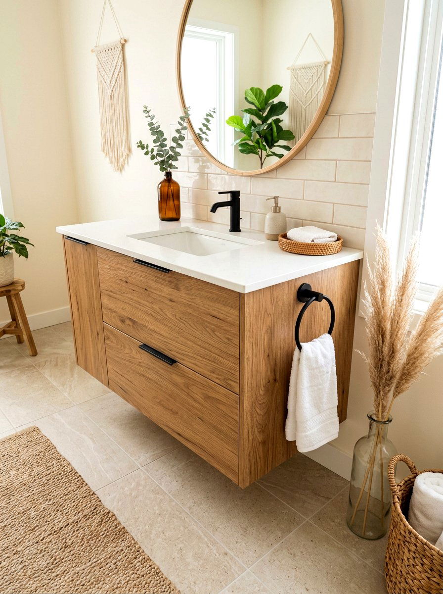 Towel ring on side of vanity cabinet - 30 towel ring placement ideas