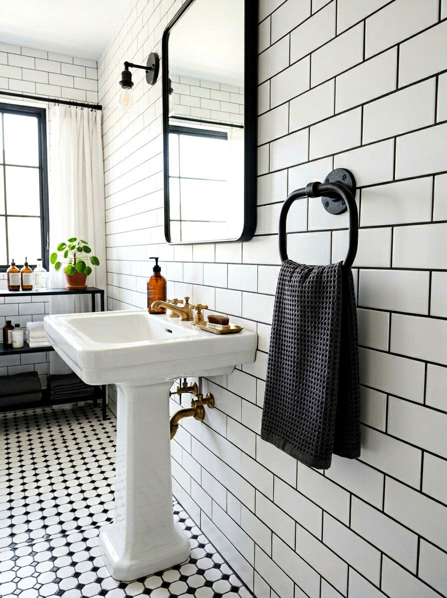 Towel ring on subway tile wall - 30 towel ring placement ideas