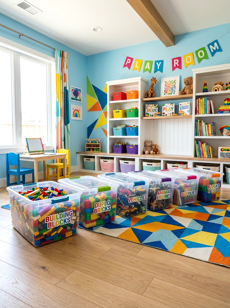 Toy Room Building Block Bins - 30 clear bin organization ideas