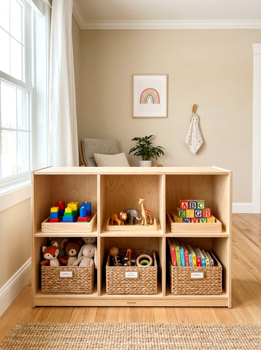 Toy rotation shelving unit - 30 Montessori playroom aesthetic ideas