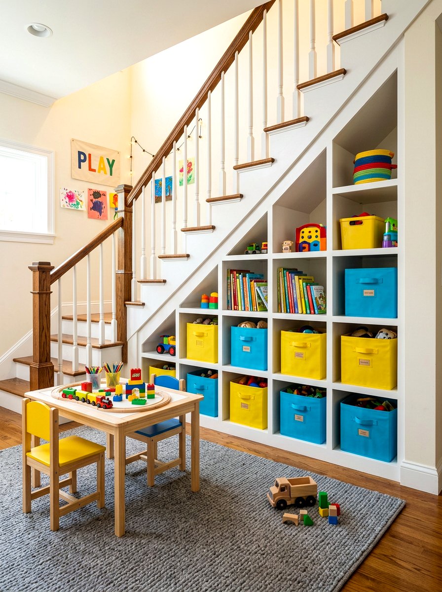 Toy storage under stairs - 30 stair nook decor ideas
