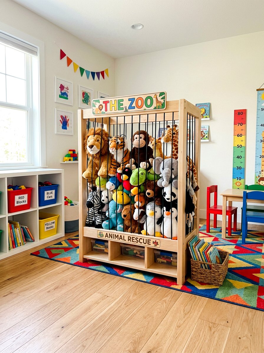 Toy zoo cage - 30 stuffed animal storage ideas