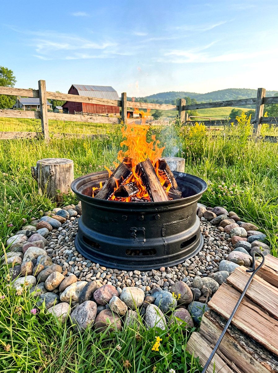 Tractor Rim Fire Pit - 30 budget fire pit ideas