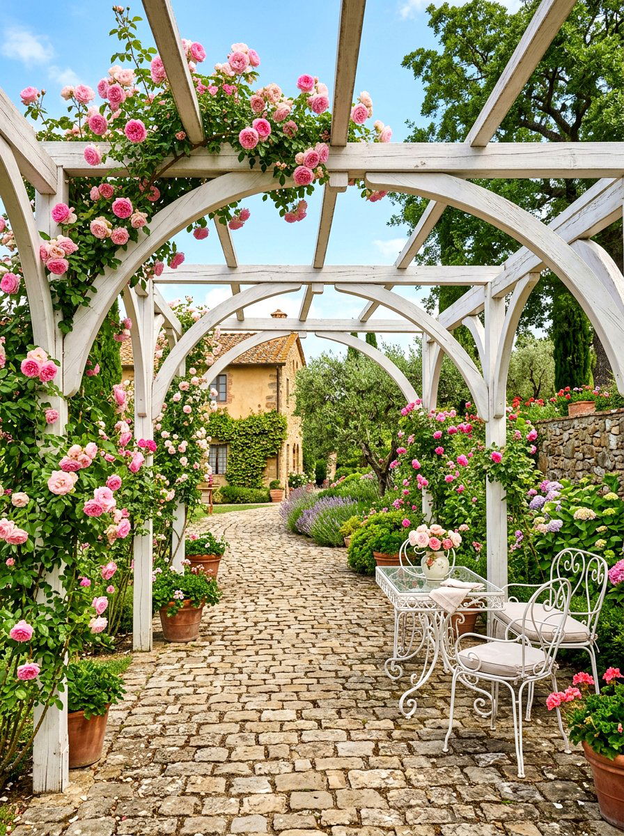 Traditional Arched Courtyard Pergola - 30 courtyard pergola ideas