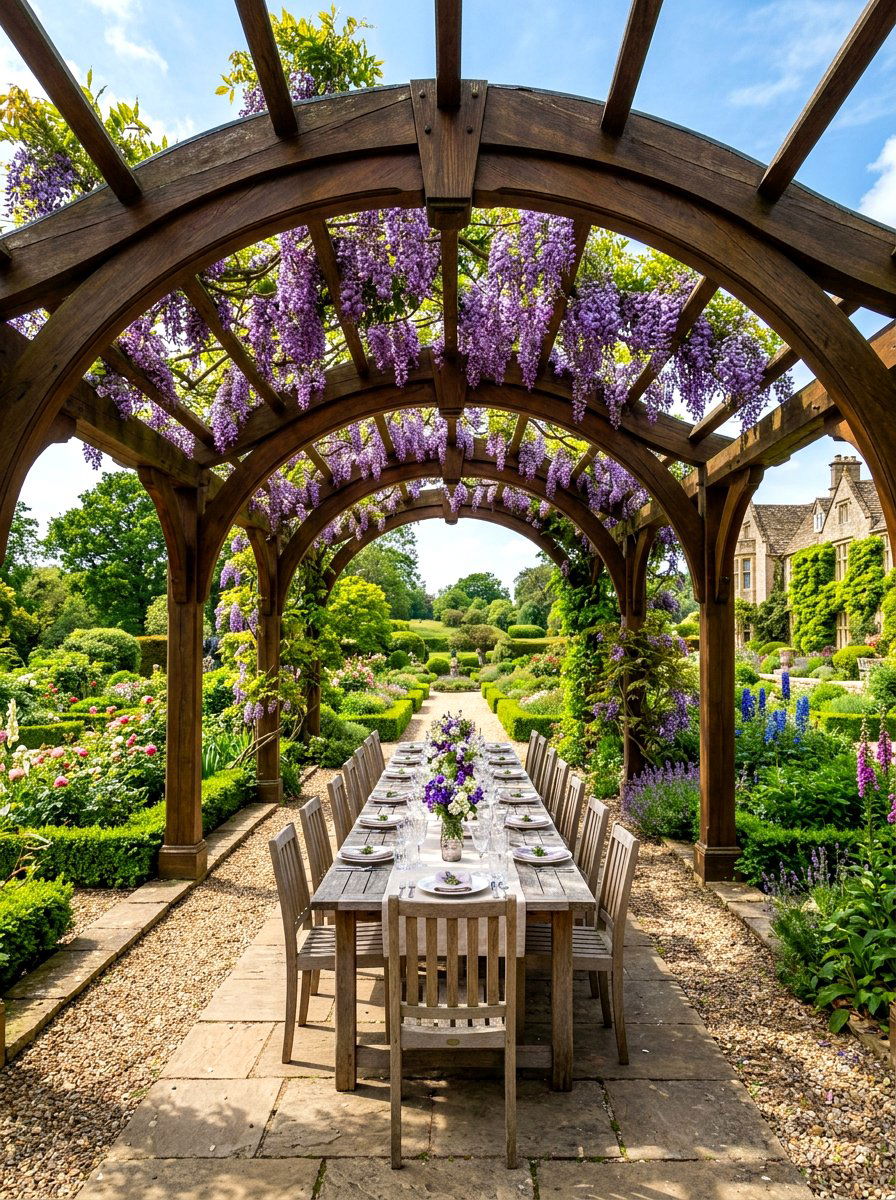 Traditional Arched Top Pergola - 30 backyard dining pergola ideas